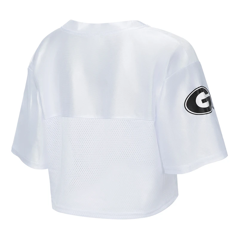 Women's ZooZatz White Georgia Bulldogs Mesh Cropped V-Neck T-Shirt