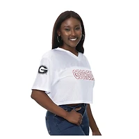 Women's ZooZatz White Georgia Bulldogs Mesh Cropped V-Neck T-Shirt
