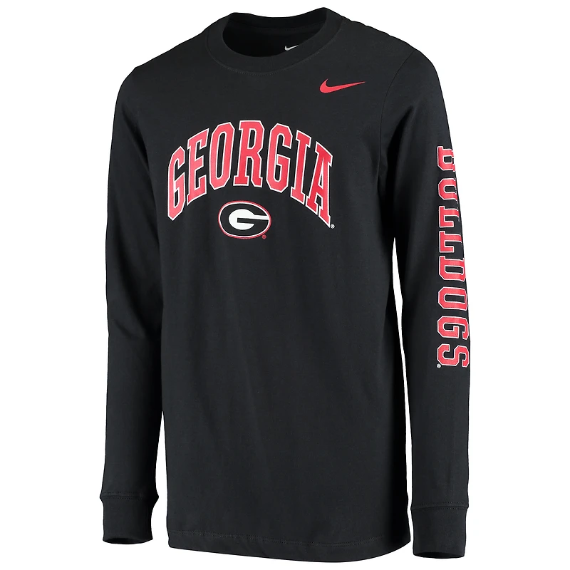 T-shirt à manches longues Nike Georgia Bulldogs Arch & Logo 2-Hit pour jeune