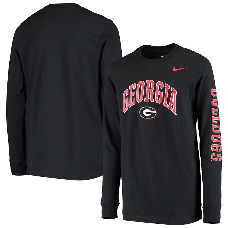 T-shirt à manches longues Nike Georgia Bulldogs Arch & Logo 2-Hit pour jeune