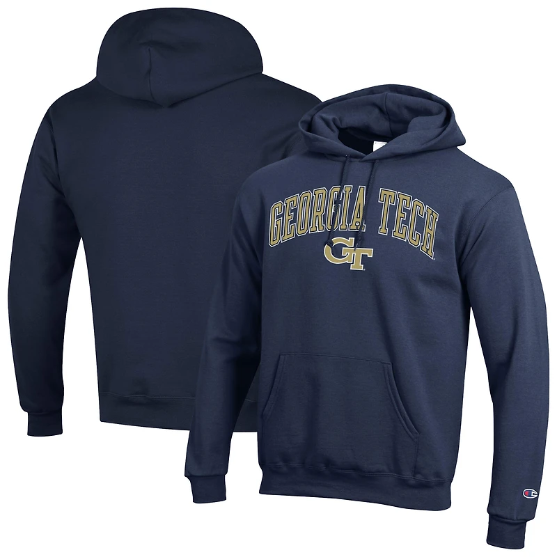 Sweat à capuche logo Arch Over pour homme Champion Navy Georgia Tech Yellow Jackets