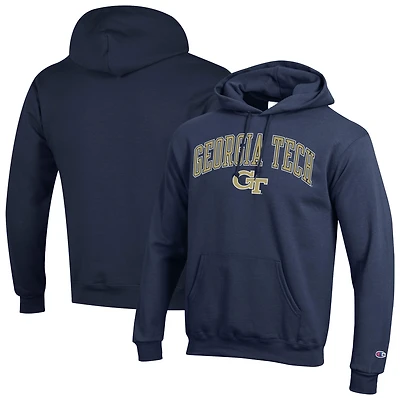 Sweat à capuche logo Arch Over pour homme Champion Navy Georgia Tech Yellow Jackets