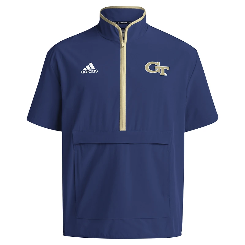 Men's adidas Navy Georgia Tech Yellow Jackets 2024 Coaches Sideline Half-Zip Short Sleeve Jacket