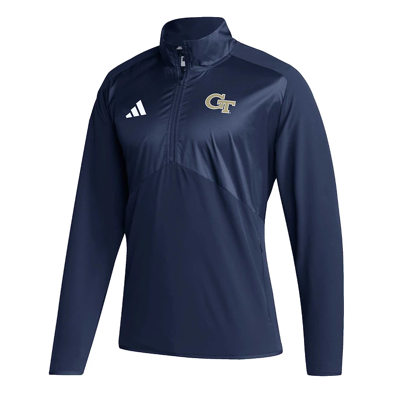 Men's adidas Navy Georgia Tech Yellow Jackets Sideline AEROREADY Raglan Sleeve Quarter-Zip Jacket