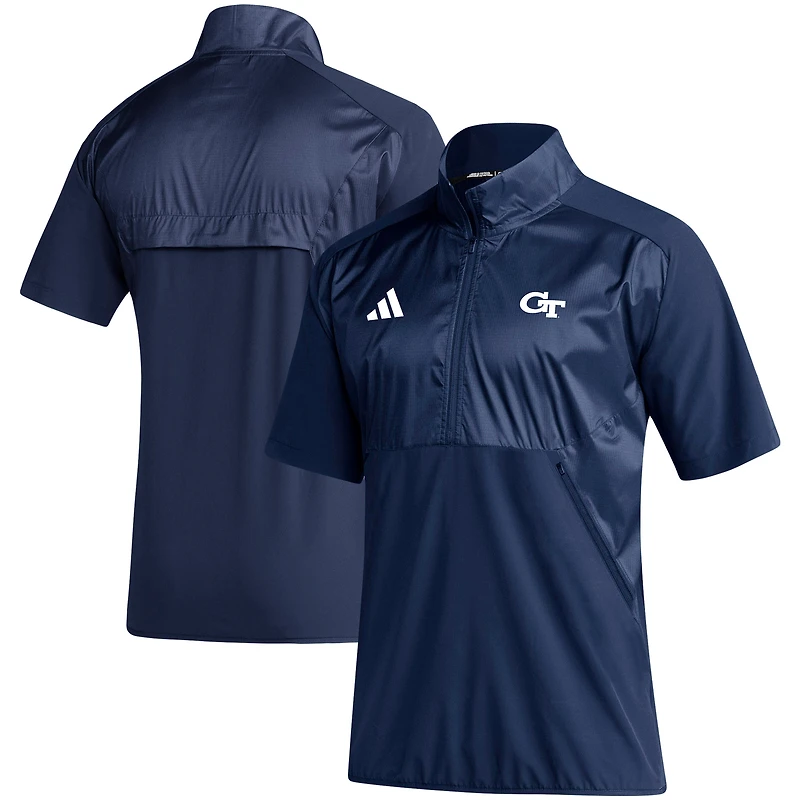 Pull à manches courtes zippé 1/4 adidas bleu marine Georgia Tech Yellow Jackets Sideline pour homme