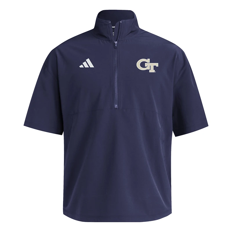 Pull à manches courtes tissé zippé quart de tour adidas bleu marine Georgia Tech Yellow Jackets pour homme