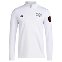 Pull zippé quart de tour adidas blanc Georgia Tech Yellow Jackets Wear Pink pour homme