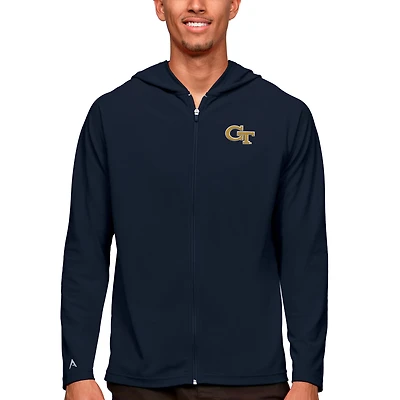 Sweat à capuche zippé intégral Legacy des Yellow Jackets de Georgia Tech pour homme, bleu marine, Antigua