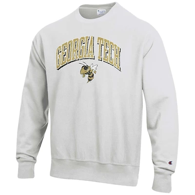 Men's Champion Gray Georgia Tech Yellow Jackets Arch Over Logo Reverse Weave Pullover Sweatshirt