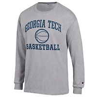 T-shirt de basket-ball à manches longues Champion Grey pour homme avec logo emblématique des Yellow Jackets Georgia Tech