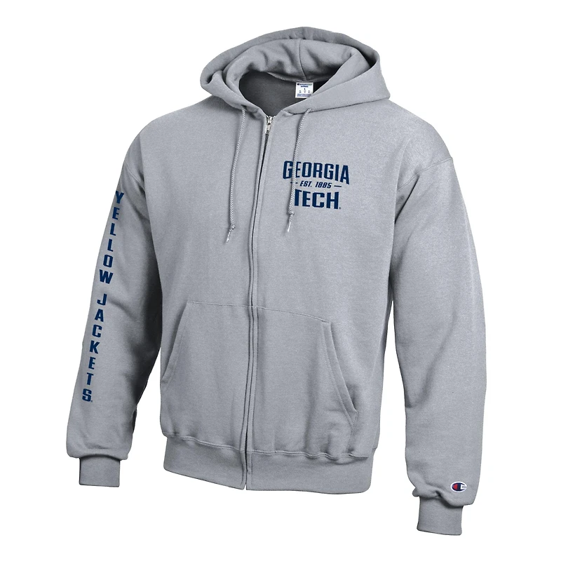 Sweat à capuche zippé en polaire Champion gris Georgia Tech Yellow Jackets Varsity Powerblend pour homme