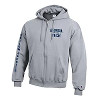 Sweat à capuche zippé en polaire Champion gris Georgia Tech Yellow Jackets Varsity Powerblend pour homme