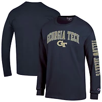 T-shirt à manches longues Champion Navy Georgia Tech Yellow Jackets pour homme avec logo Arch Over 2-Hit