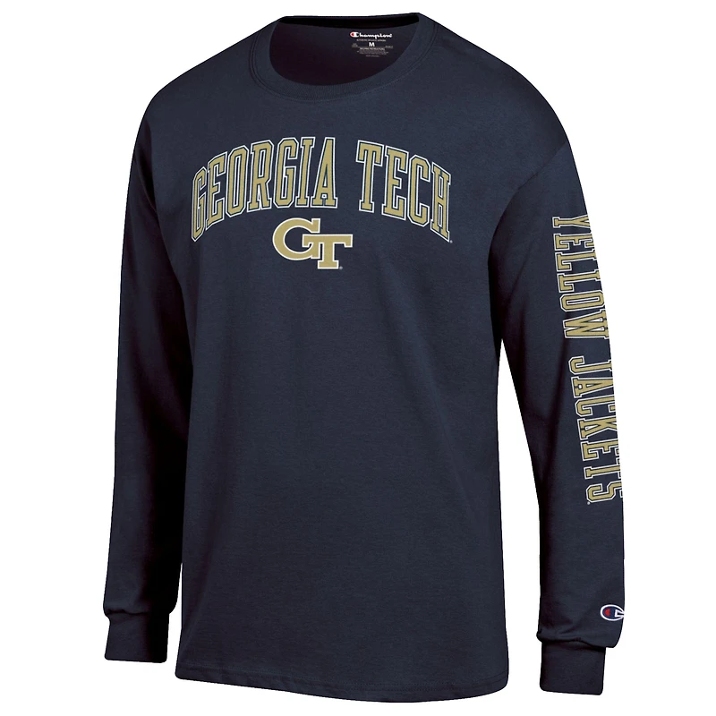 T-shirt à manches longues Champion Navy Georgia Tech Yellow Jackets pour homme avec logo Arch Over 2-Hit