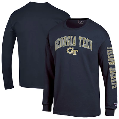 T-shirt à manches longues Champion Navy Georgia Tech Yellow Jackets pour homme avec logo Arch Over 2-Hit