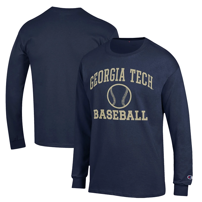Men's Champion  Navy Georgia Tech Yellow Jackets Icon Baseball Long Sleeve T-Shirt