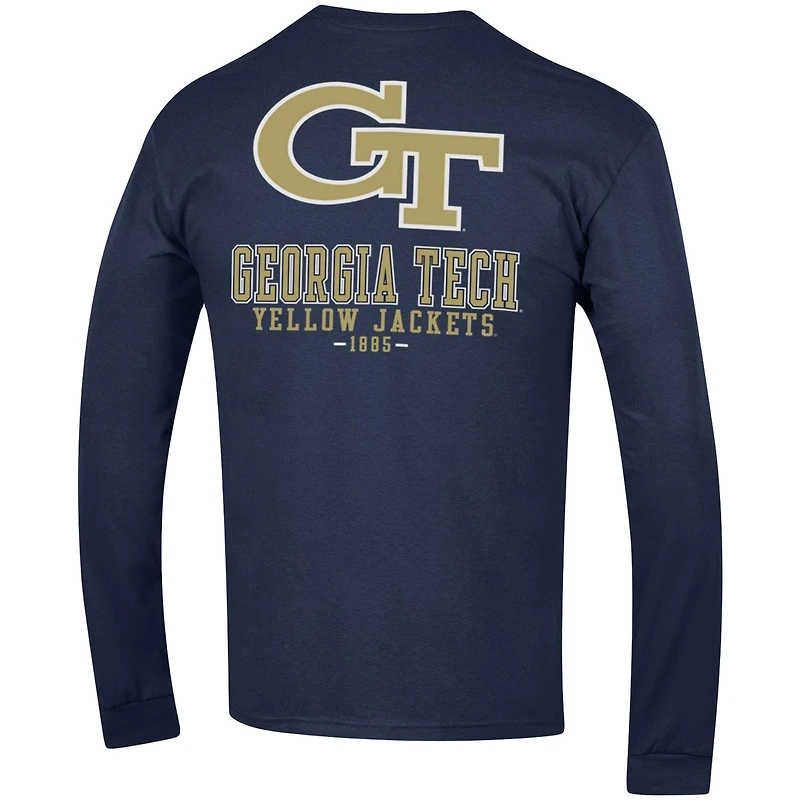 Champion Navy Georgia Tech Yellow Jackets Team Stack T-shirt à manches longues pour homme