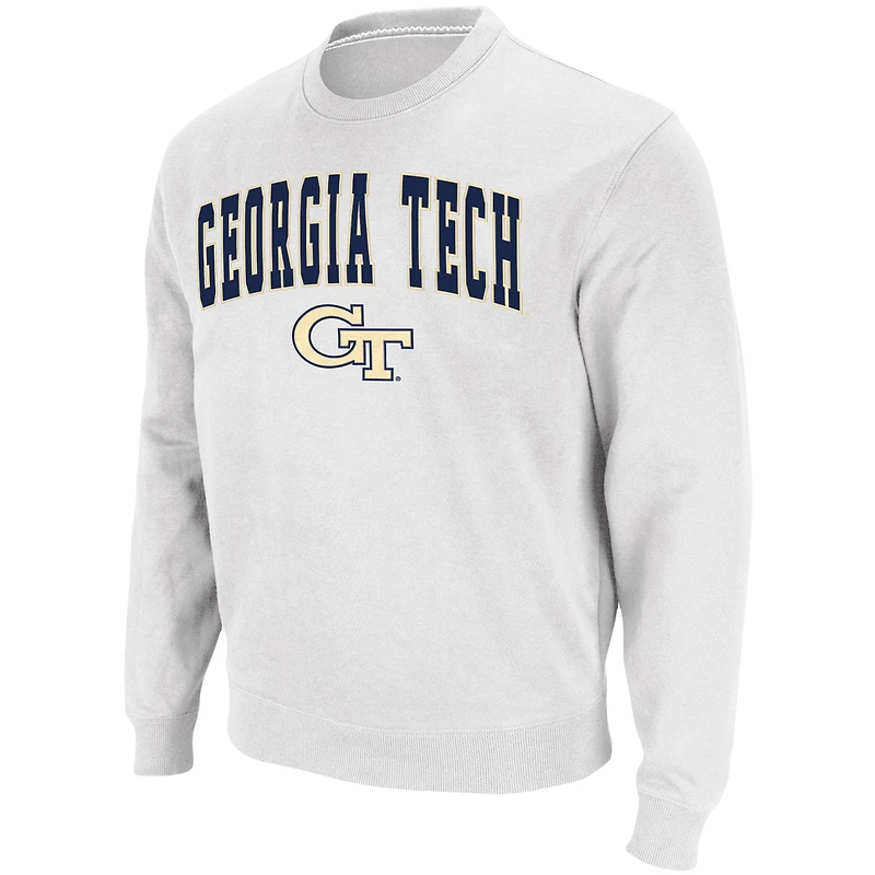 Men's Colosseum White Georgia Tech Yellow Jackets Arch & Logo Tackle Twill Pullover Sweatshirt
