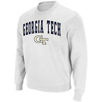 Men's Colosseum White Georgia Tech Yellow Jackets Arch & Logo Tackle Twill Pullover Sweatshirt