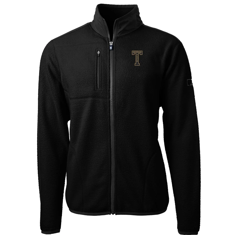 Men's Cutter & Buck Black Georgia Tech Yellow Jackets Cascade Eco Sherpa Fleece Full-Zip Jacket