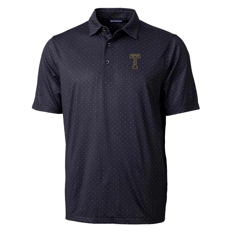 Polo extensible noir à imprimé double point Pike pour homme, coupeur et buck, Georgia Tech Yellow Jackets, logo de l'équipe principale