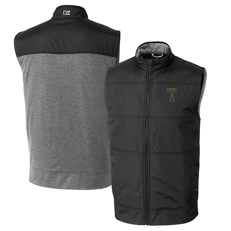 Men's Cutter & Buck Black Georgia Tech Yellow Jackets Vault Big Tall Stealth Hybrid Windbreaker Full-Zip Vest