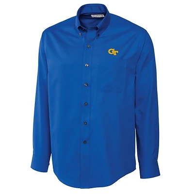 Men's Cutter & Buck Blue GA Tech Yellow Jackets Big Tall Epic Easy Care Fine Twill Long Sleeve Button-Down Shirt