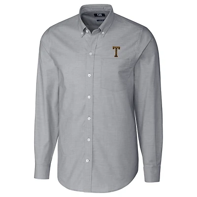 Men's Cutter & Buck Charcoal Georgia Tech Yellow Jackets Big Tall College Vault Stretch Oxford Tri-Blend Long Sleeve Button-Down Shirt