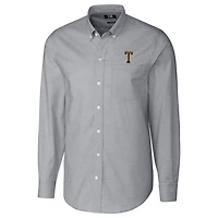Men's Cutter & Buck Charcoal Georgia Tech Yellow Jackets Big Tall College Vault Stretch Oxford Tri-Blend Long Sleeve Button-Down Shirt