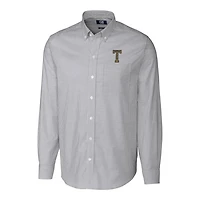 Men's Cutter & Buck Charcoal Georgia Tech Yellow Jackets Vault Stretch Oxford Stripe Long Sleeve Button-Down Shirt