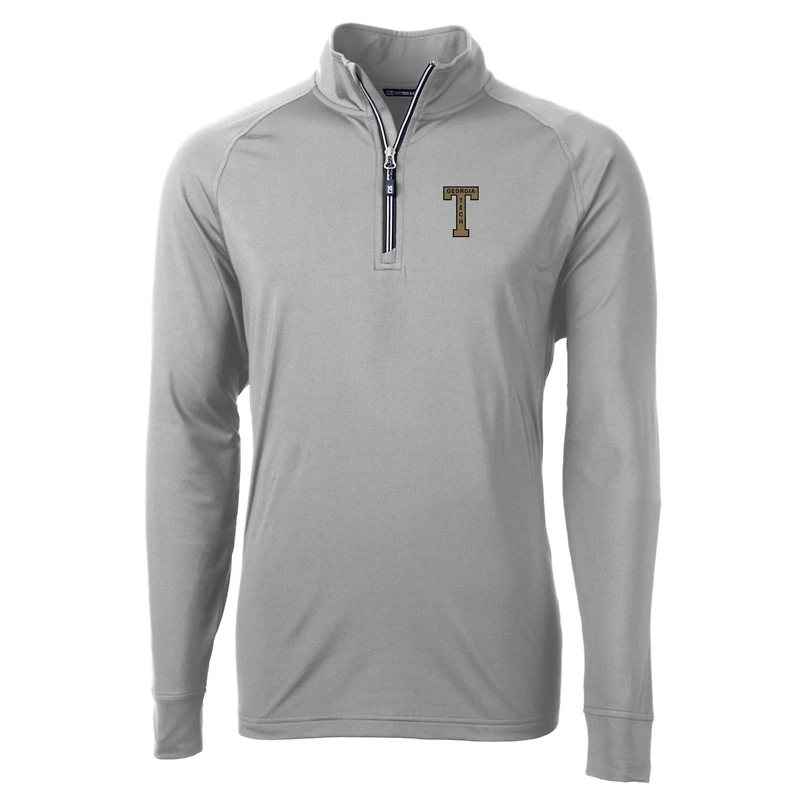 Men's Cutter & Buck Gray Georgia Tech Yellow Jackets Adapt Eco Knit Stretch Recycled Quarter-Zip Pullover Top