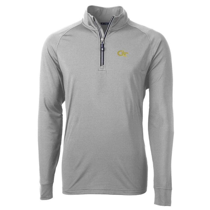 Men's Cutter & Buck Gray Georgia Tech Yellow Jackets Big Tall Adapt Eco Knit Quarter-Zip Pullover Jacket