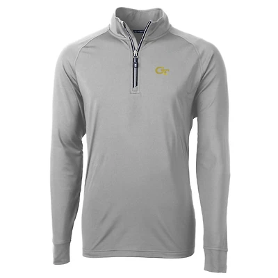 Men's Cutter & Buck Gray Georgia Tech Yellow Jackets Big Tall Adapt Eco Knit Quarter-Zip Pullover Jacket