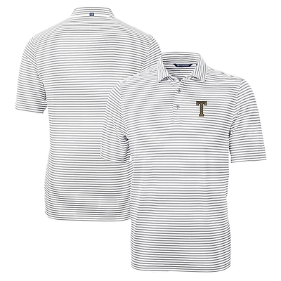 Polo Cutter & Buck Gray Georgia Tech Yellow Jackets pour homme, grandes tailles, logo de l'équipe, en piqué éco-responsable à rayures recyclées.