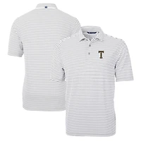 Polo Cutter & Buck Gray Georgia Tech Yellow Jackets pour homme, grandes tailles, logo de l'équipe, en piqué éco-responsable à rayures recyclées.