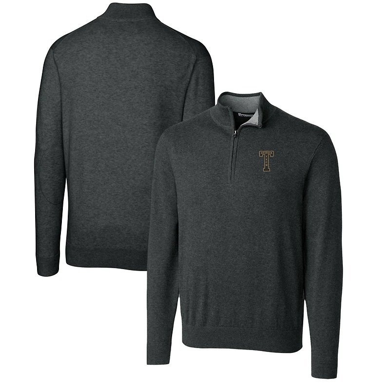 Men's Cutter & Buck Heather Charcoal Georgia Tech Yellow Jackets Lakemont Quarter-Zip Pullover Sweater