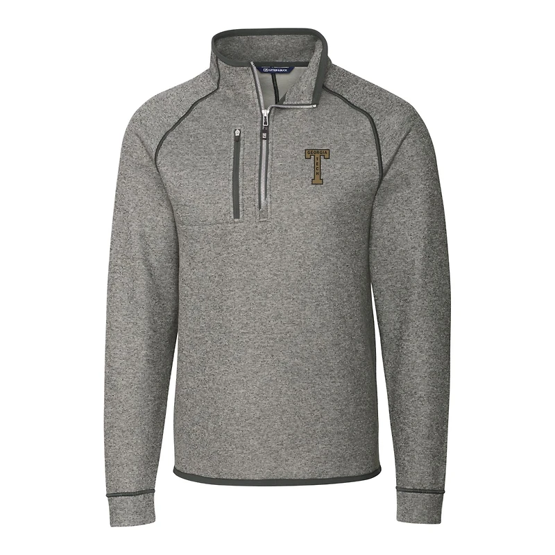 Pull-over à demi-zip Cutter & Buck pour homme, gris chiné, Georgia Tech Yellow Jackets, grandes tailles