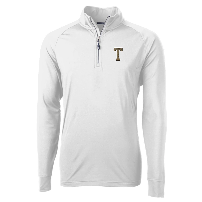 Men's Cutter & Buck White Georgia Tech Yellow Jackets Adapt Eco Knit Stretch Recycled Quarter-Zip Pullover Top