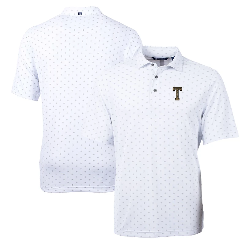 Polo homme Cutter & Buck blanc Georgia Tech Yellow Jackets Team Virtue Eco Pique à imprimé carreaux