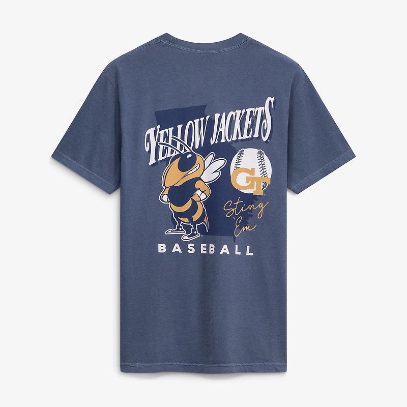 Men's Navy Georgia Tech Yellow Jackets Drawn Mascot Baseball T-Shirt