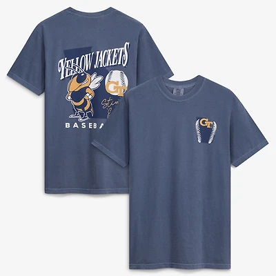 T-shirt de baseball pour homme, bleu marine, Georgia Tech Yellow Jackets, mascotte dessinée