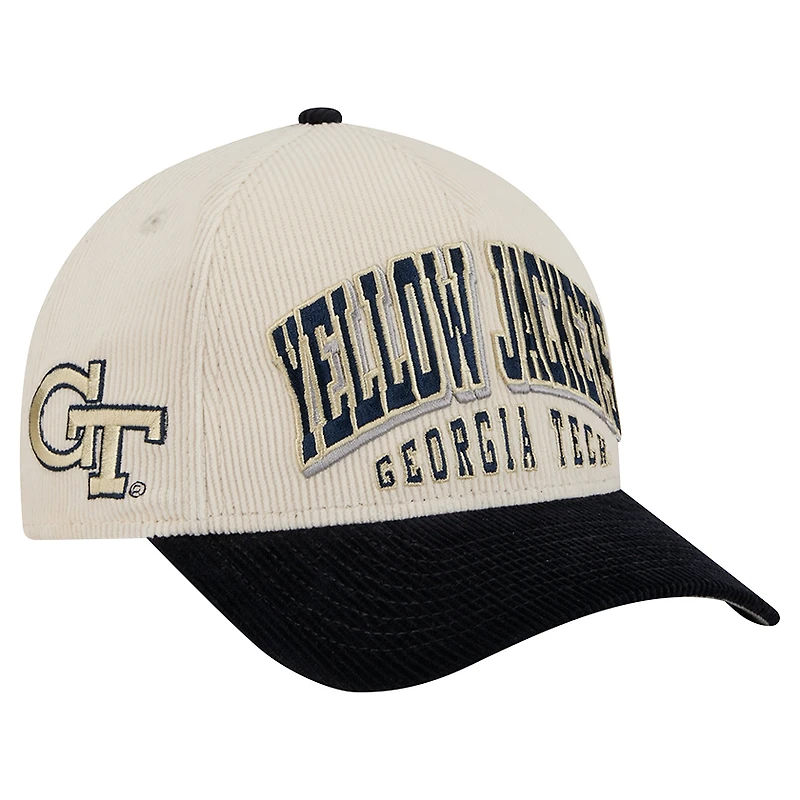Men's New Era Navy/Cream Georgia Tech Yellow Jackets Arch Two-Tone Corduroy 9FORTY A-Frame Adjustable Hat
