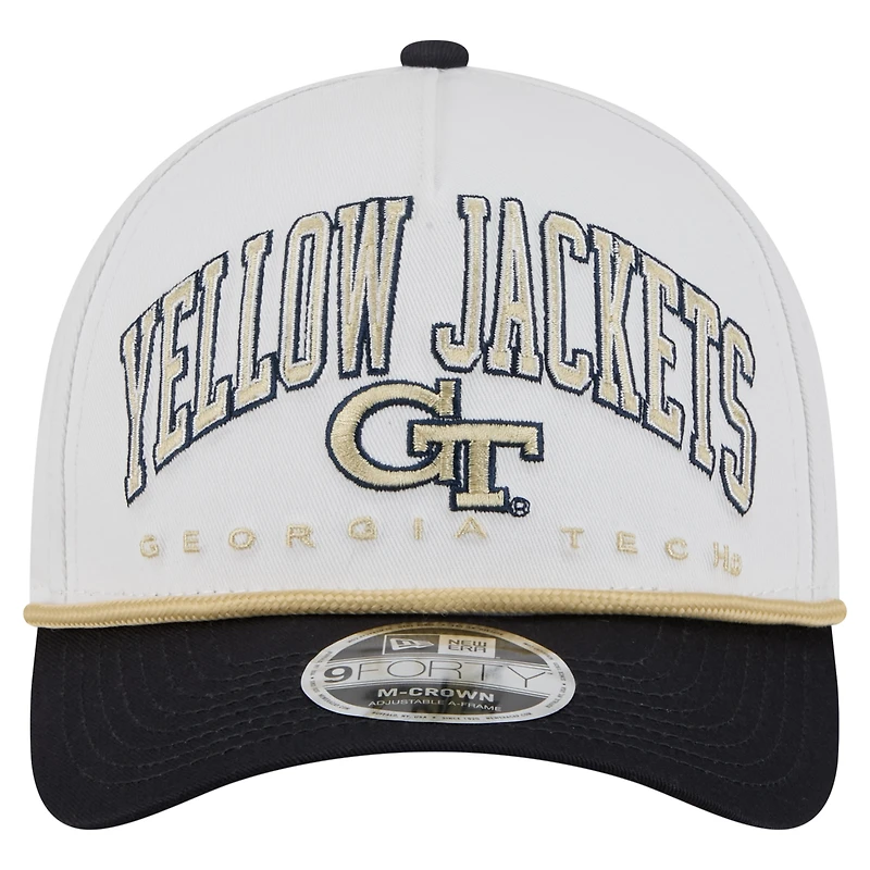 Men's New Era White/Navy Georgia Tech Yellow Jackets Arch Two-Tone Rope 9FORTY A-Frame M-Crown Adjustable Hat