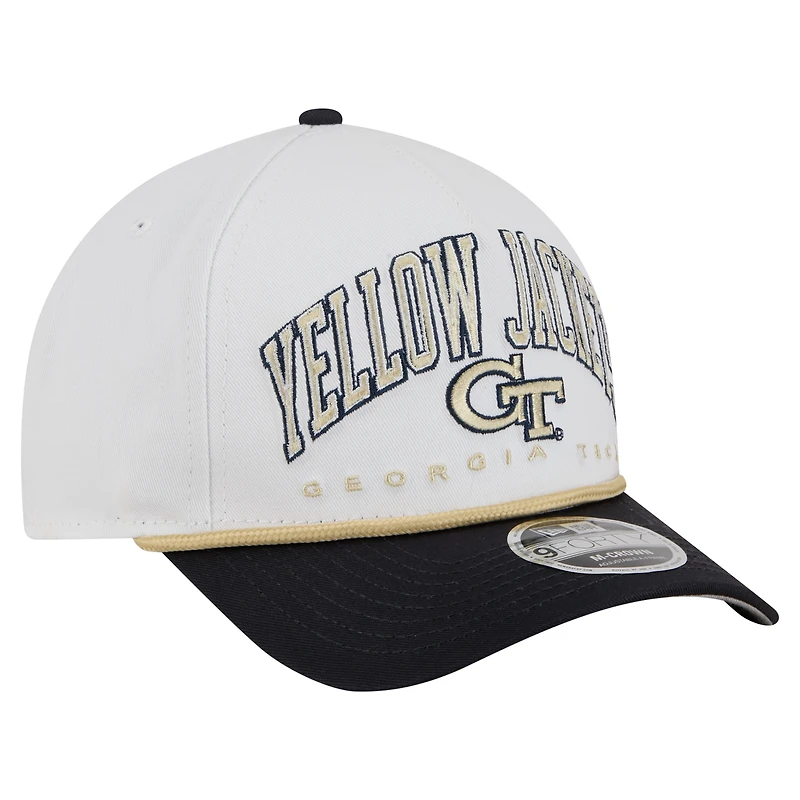 Men's New Era White/Navy Georgia Tech Yellow Jackets Arch Two-Tone Rope 9FORTY A-Frame M-Crown Adjustable Hat