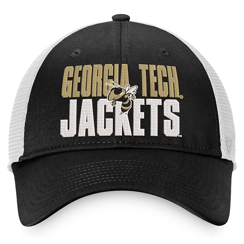 Casquette trucker snapback Top of the World noire et blanche Georgia Tech Yellow Jackets Stockpile pour homme