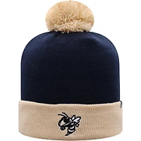 Top of the World Navy/Gold Georgia Tech Yellow Jackets Bonnet en tricot à revers 2 tons avec pompon pour hommes
