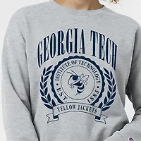 Women's Champion  Heather Gray Georgia Tech Yellow Jackets Academic Crest Powerblend Crewneck Sweatshirt