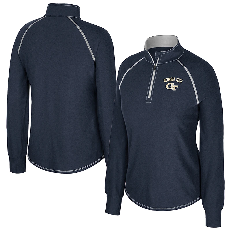 Haut Bikram raglan à fermeture éclair quart de tour pour femme Colosseum Navy Georgia Tech Yellow Jackets