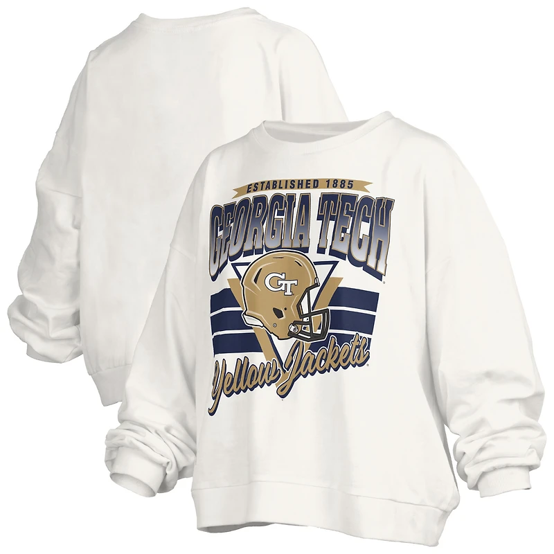 Sweat-shirt surdimensionné rétro Janice pour femme, blanc, style Pressbox, des Yellow Jackets de Georgia Tech, longueur à la taille