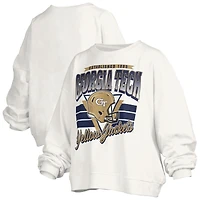 Sweat-shirt surdimensionné rétro Janice pour femme, blanc, style Pressbox, des Yellow Jackets de Georgia Tech, longueur à la taille
